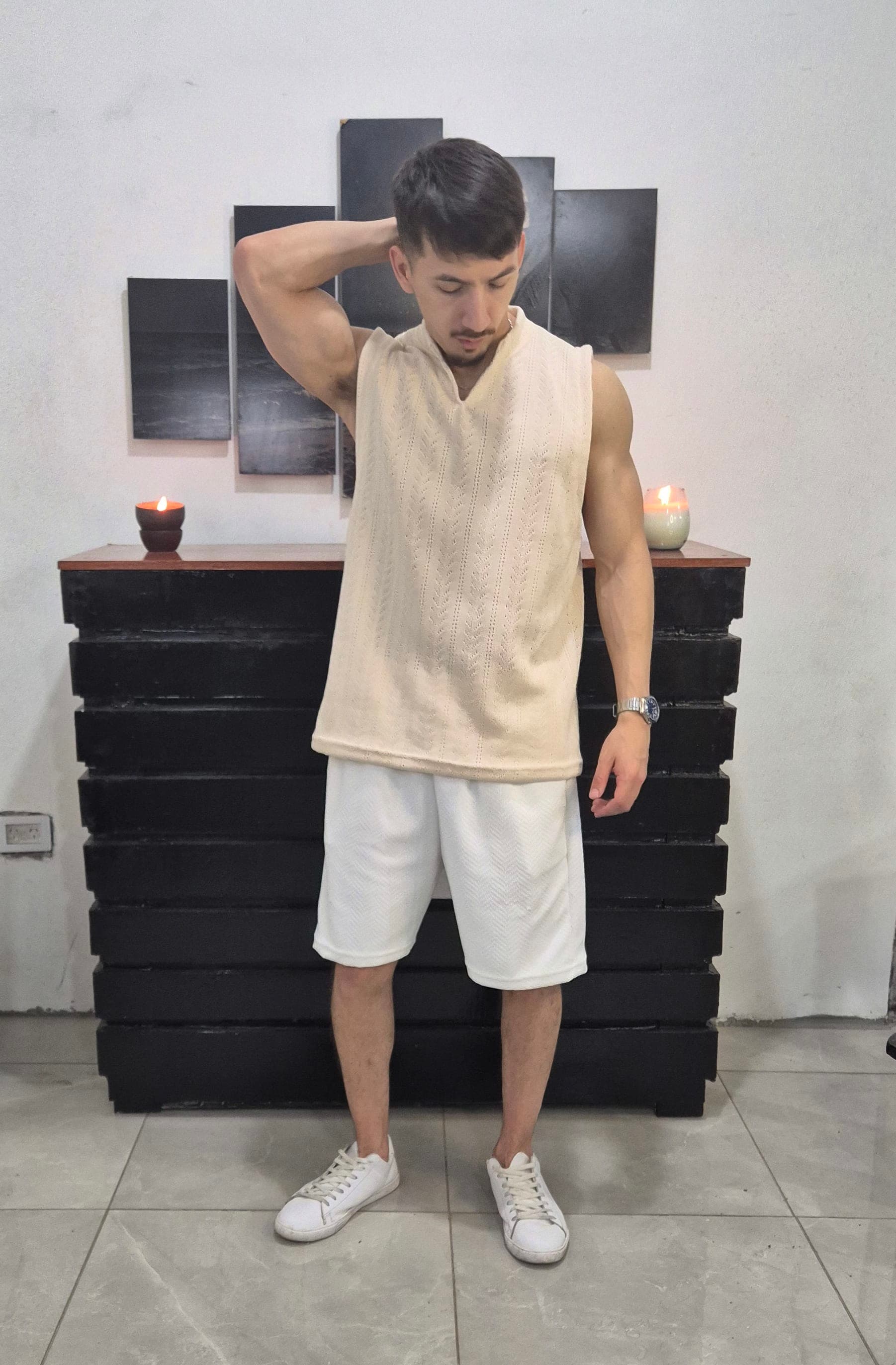 Musculosa beige tejido